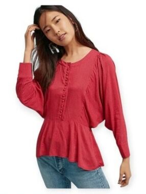 Anthropologie Maeve Red White Polka Dot Dolman Sleeve Blouse Sz S EUC